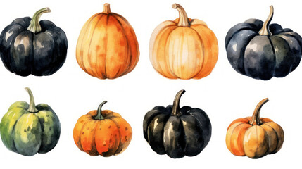Watercolor painting of a pumpkins in black color tone.