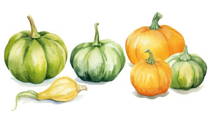 Watercolor painting of a pumpkins in lime color tone.