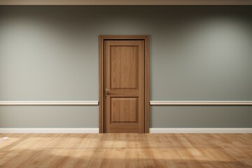Stylish wooden door in an empty room, perfect for advertising text