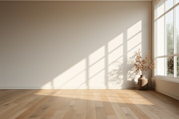 Obraz premium Sunlit room with white walls and parquet floor �?? a versatile canvas
