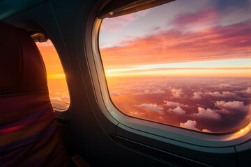 Fototapeta premium Sunset spectacle from planes window, a view that inspires awe