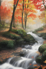Autumn in the forest. Imitation of painting. Stylized image.