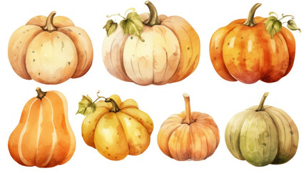 Watercolor painting of a pumpkins in light brown color tone.