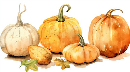 Watercolor painting of a pumpkins in light brown color tone.