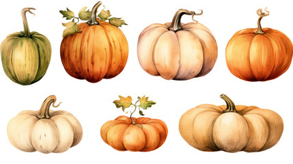 Watercolor painting of a pumpkins in light brown color tone.