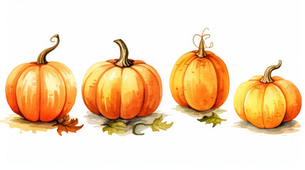 Obraz premium Watercolor painting of a pumpkins in light orange color tone.