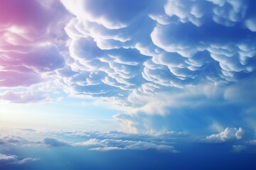 Witness the extraordinary blue cumulus clouds, a meteorological anomaly - obrazy, fototapety, plakaty