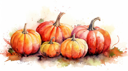 Obraz premium Watercolor painting of a pumpkins in vivid red color tone.