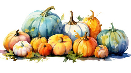 Watercolor painting of a pumpkins in colorful color tone.