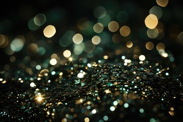 abstract background with bokeh defocused lights and sparkles. Green Glitter Background for Christmas or Special Occasion