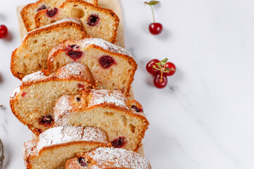 Homemade cherry pound cake with fresh cherry berries.