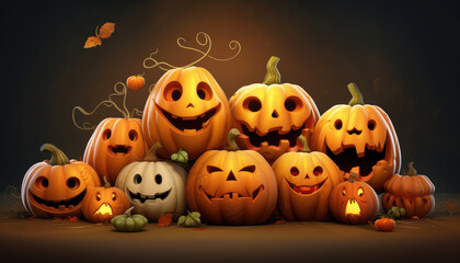 Cute pumpkins halloween background banner
