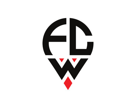 FCW letter location shape logo design. FCW letter location logo simple design.