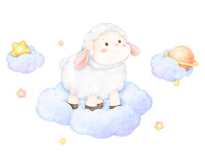 cute sheep outer space cartoon