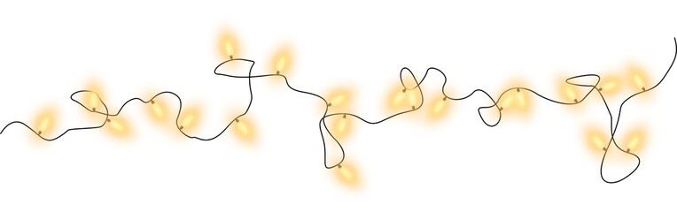 Peach christmas glowing garland. Christmas lights. Colorful Christmas garland. The light bulbs on the wires are insulated. PNG.