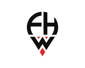 Obraz premium FHW letter location shape logo design. FHW letter location logo simple design.