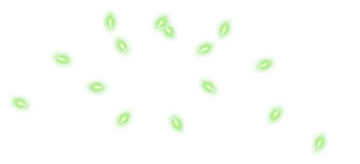 Green christmas glowing garland. Christmas lights. Colorful Christmas garland. The light bulbs on the wires are insulated. PNG.