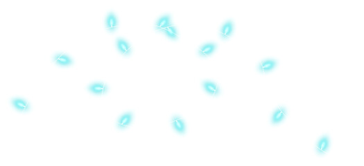 Blue-green christmas glowing garland. Christmas lights. Colorful Christmas garland. The light bulbs on the wires are insulated. PNG.