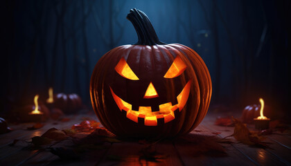 Fototapeta premium Jack o lantern and glowing lights background banner in spooky atmosphere