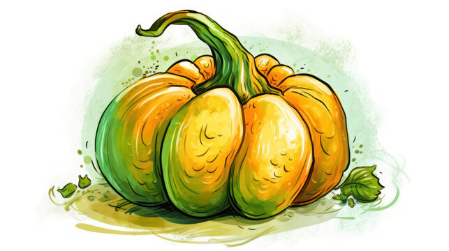 Illustration of a pumpkin in lime tones