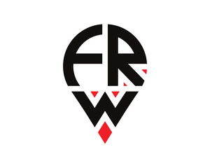 Fototapeta premium FRW letter location shape logo design. FRW letter location logo simple design.