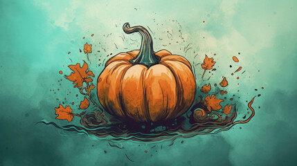 Illustration of a pumpkin in aqua tones