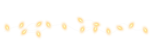 Peach christmas glowing garland. Christmas lights. Colorful Christmas garland. The light bulbs on the wires are insulated. PNG.