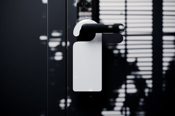 Door hanger on the hotel door handle mockup. 3D rendering