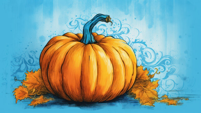 Illustration of a pumpkin in vivid blue tones