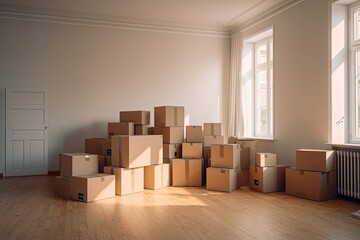 boxes of moving supplies around a window