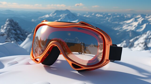 goggles sitting on top of mountain with background