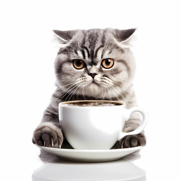 Cat holding a coffee cup
