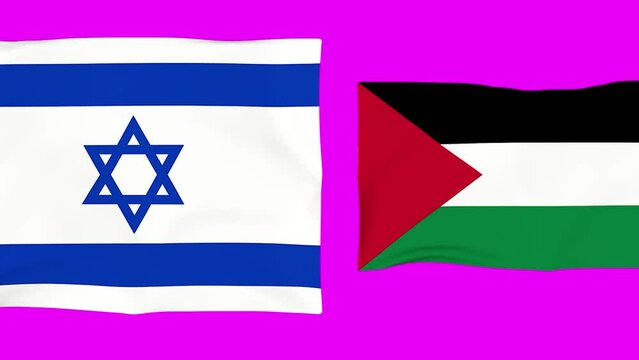 Footage of the flags of Israel and Palestine. International conflict. Animation for video editing.