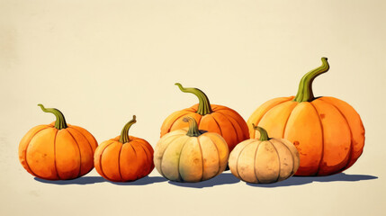Naklejka na ściany i meble Illustration of a group of pumpkins in orange tones