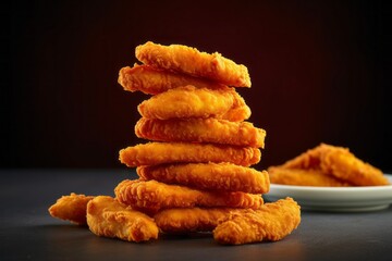 Delicious Crispy Chicken Strips. Traditional American cuisine. Popular authentic dishes. Background with selective focus - obrazy, fototapety, plakaty