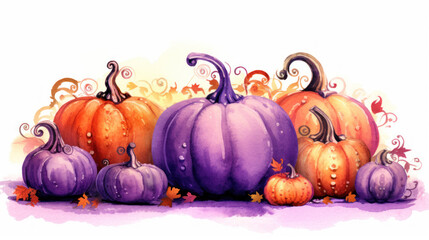 Illustration of a group of pumpkins in violet tones