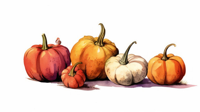 Illustration of a group of pumpkins in scarlet tones