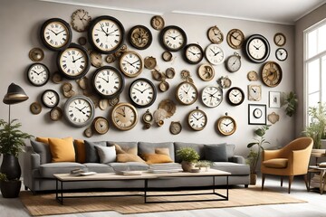 modern living room wit beautiful wall clock