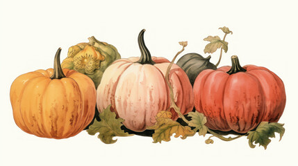 Illustration of a group of pumpkins in light red tones