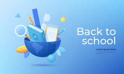 Back to school vector 3d cartoon poster illustrations
