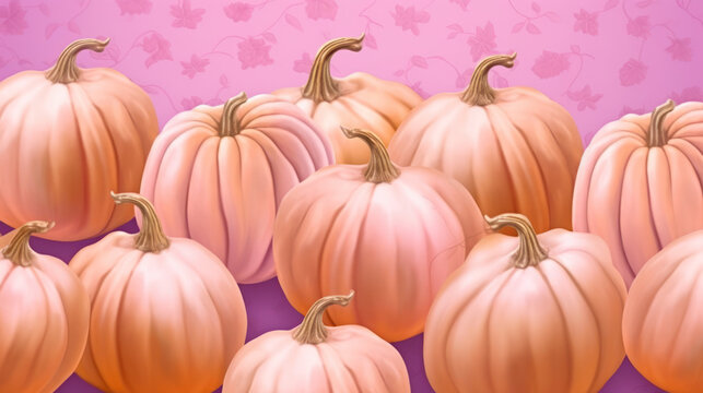 Illustration of a group of pumpkins in light pink tones