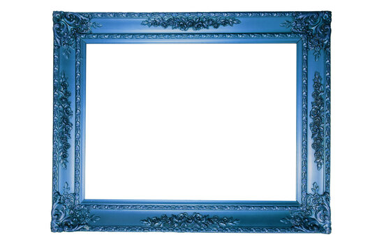 Old royal blue frame white  or PNG not background, Vintage photo frame idea, antique, vector design pattern, vintage blue rectangle.