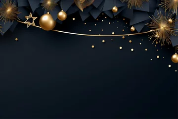 Foto op Canvas new year banner with golden decorations on a black background © Sabina Gahramanova
