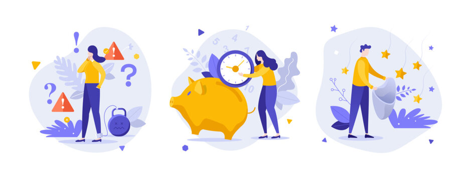 Set of Business Character Scenes. Vector Illustration