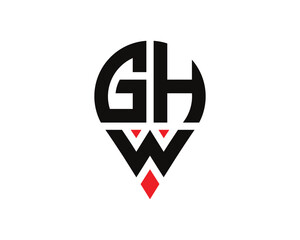 Obraz premium GHW letter location shape logo design. GHW letter location logo simple design.