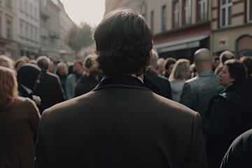 Fototapeta premium Confident businessman in urban hustle. Corporate success. Young entrepreneur on move. Business world. Modern professional view