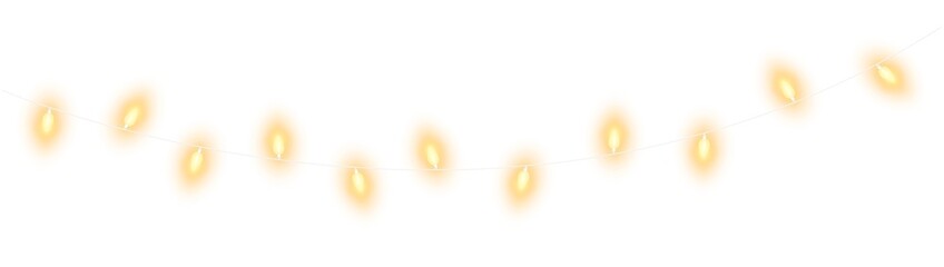 Peach christmas glowing garland. Christmas lights. Colorful Christmas garland. The light bulbs on the wires are insulated. PNG.
