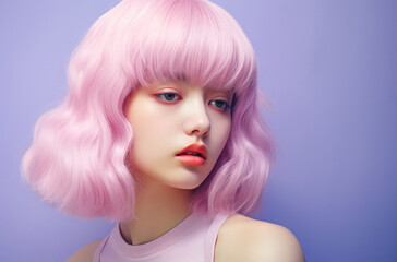 Fototapeta premium Portrait of a young Korean woman with a wig