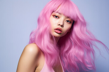 Fototapeta premium Portrait of a young Korean woman with a wig
