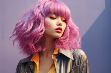 Portrait of a young Korean woman with a wig